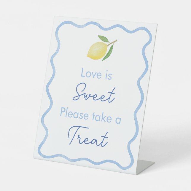 Wavy Border Love Is Sweet Bridal Shower Favour Pedestal Sign (Front)