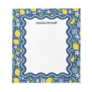 Wavy Border Mediterranean Lemons Personalized Notepad