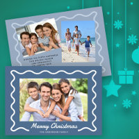 Wavy Border Merry Christmas 3 Photos Blue