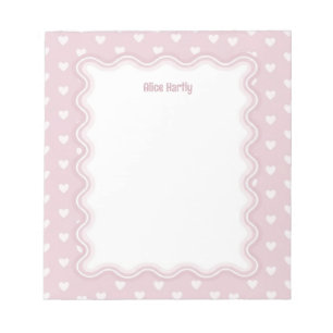Wavy Border Pastel Pink Love Heart Personalized Notepad