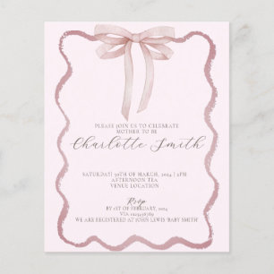 Wavy Border Pink Bow Girl Baby Shower Invitation
