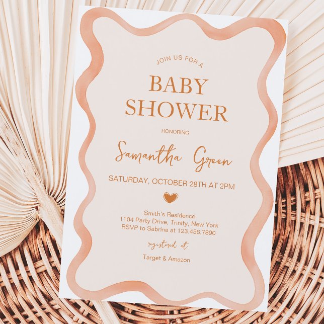 Wavy Border Rustic Orange Baby Shower Invitation (Creator Uploaded)
