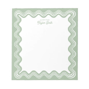 Wavy Border Sage Green & White Personalized Name Notepad