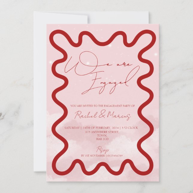 Wavy border wave modern engagement party  invitation (Front)