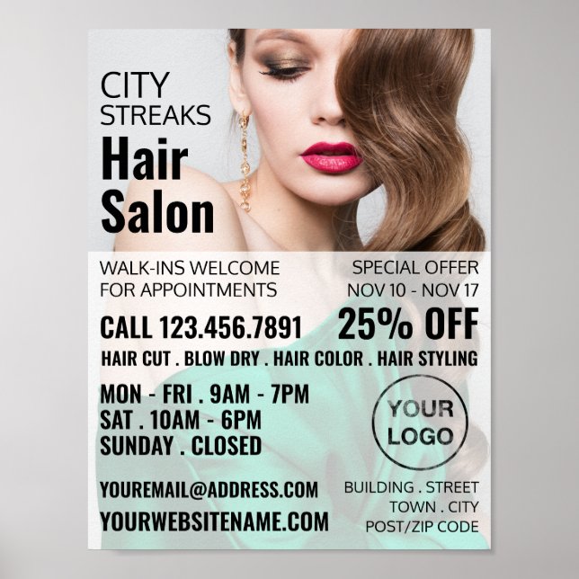 Wavy Brown Hair, Hair Stylist, Hair Salon Advert  Poster (Front)