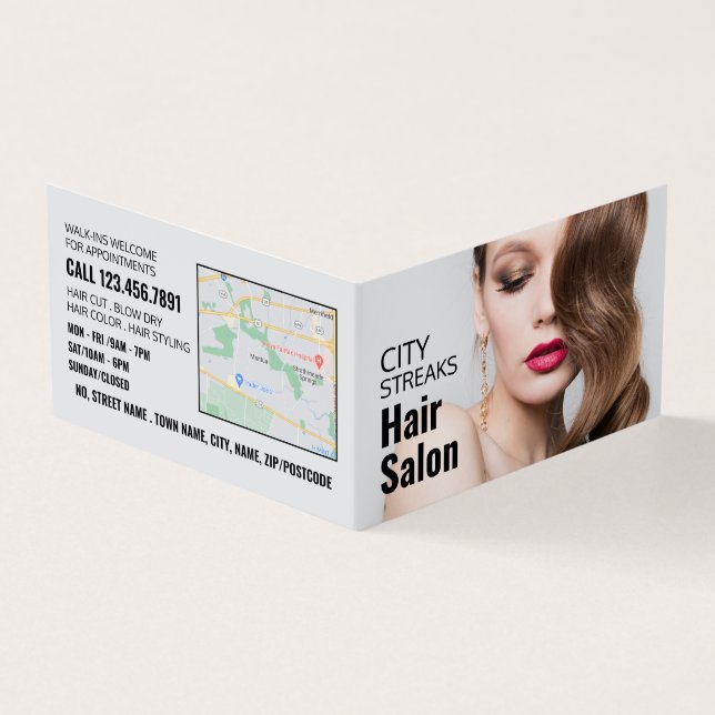Wavy Brown Hair, Hair Stylist, Salon Loyalty Card, Business Card (Outside)