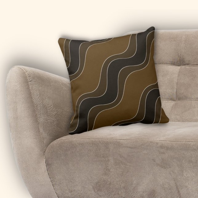 Wavy Brown Ripple Line Pattern Cushion (Wavy Brown Ripple Line Pattern Throw Pillow)