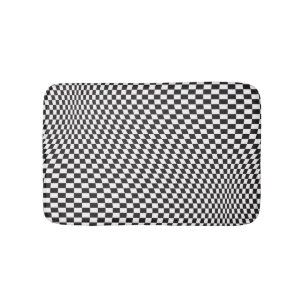 Wavy Checkered Black White Checkerboard Pattern Bath Mat