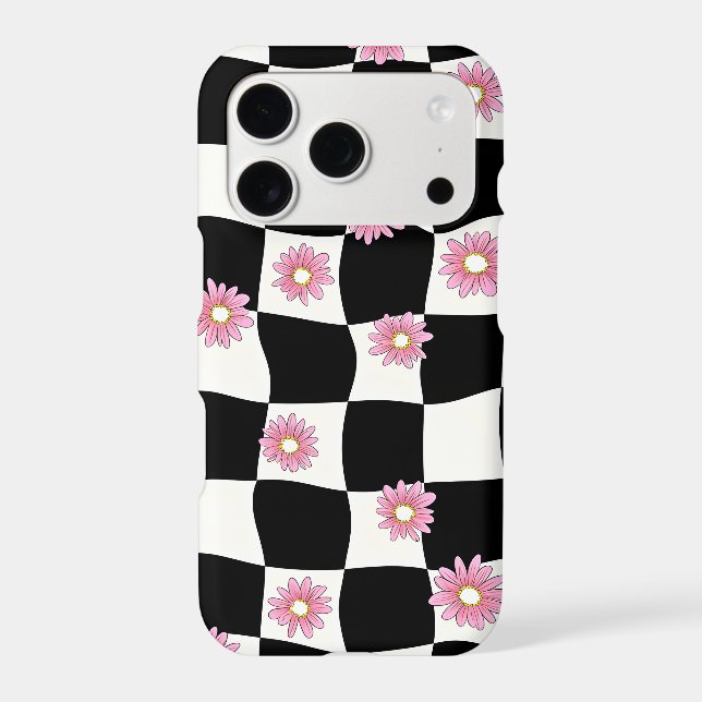 Wavy Chequerboard Daisy iPhone Case | Y2K (Back)