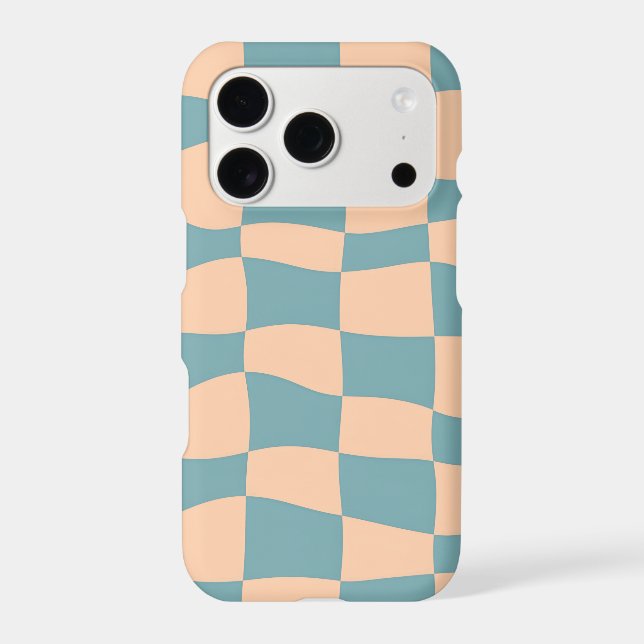 Wavy Chequerboard Peach Blue iPhone Case (Back)