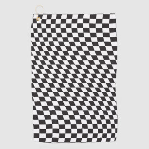Wavy Chequered Black White Chequerboard Pattern Golf Towel