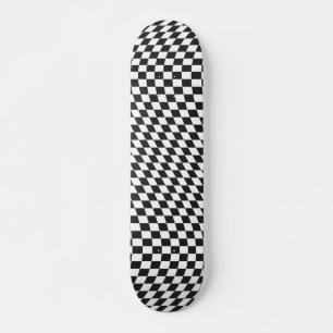 Wavy Chequered Black White Chequerboard Pattern Skateboard