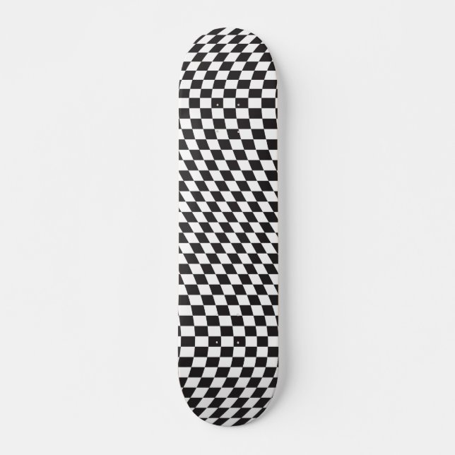 Wavy Chequered Black White Chequerboard Pattern Skateboard (Front)