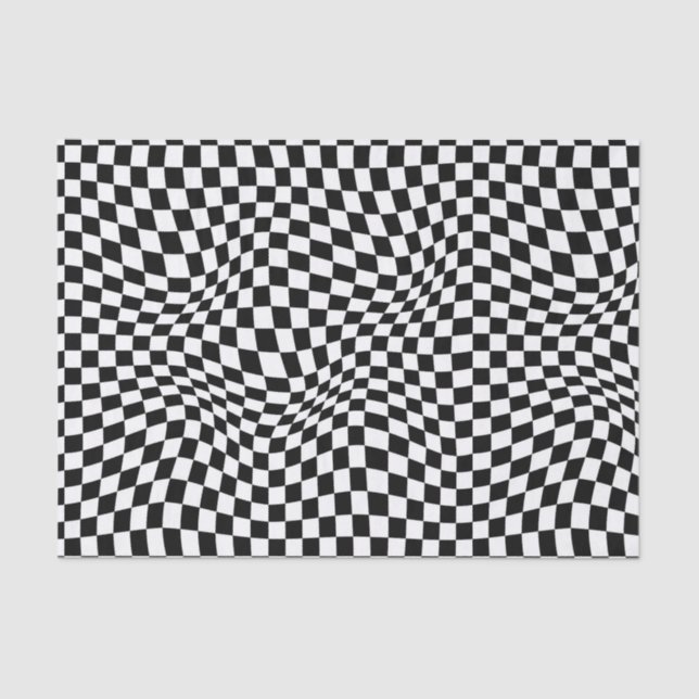 Wavy Chequered Black White Chequerboard Tissue Paper (Front)