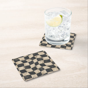 Wavy Chequered Flag Bar Decor Square Paper Coaster