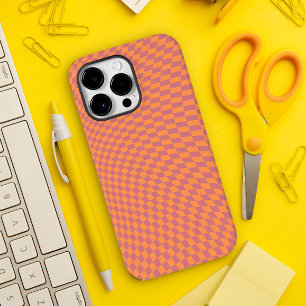 Wavy Chequered Orange Blush Matte Warped Aesthetic iPhone 14 Pro Max Case
