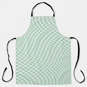 Wavy Chequered Pastel Green Chequerboard Pattern Apron