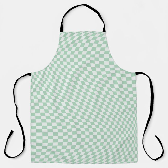 Wavy Chequered Pastel Green Chequerboard Pattern Apron (Front)