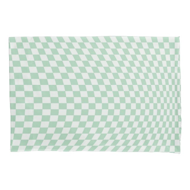 Wavy Chequered Pastel Green Chequerboard Pattern Pillowcase (Front)