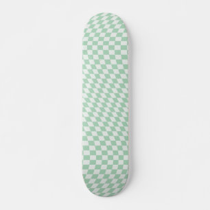 Wavy Chequered Pastel Green Chequerboard Pattern Skateboard