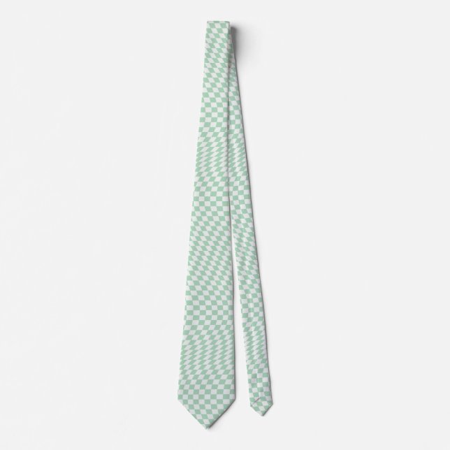 Wavy Chequered Pastel Green Chequerboard Pattern Tie (Front)