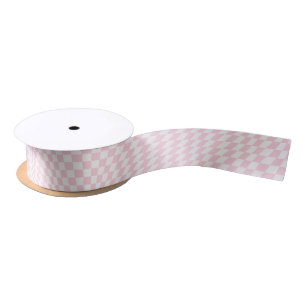 Wavy Chequered Pastel Pink Chequerboard Pattern Satin Ribbon