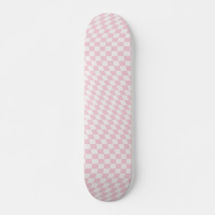 Wavy Chequered Pastel Pink Chequerboard Pattern Skateboard