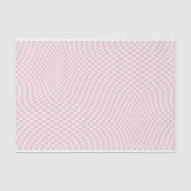 Wavy Chequered Pastel Pink Chequerboard Pattern Tissue Paper (Front)