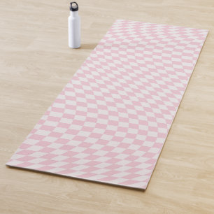 Wavy Chequered Pastel Pink Chequerboard Pattern Yoga Mat