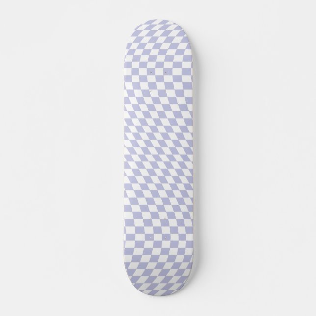 Wavy Chequered Pastel Purple Chequerboard Pattern Skateboard (Front)