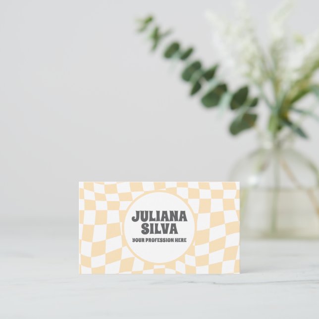 Wavy Chequered Pattern with QR Business Card (Standing Front)