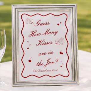 Wavy Cherry Bridal Shower Guess How Many Kisses Poster