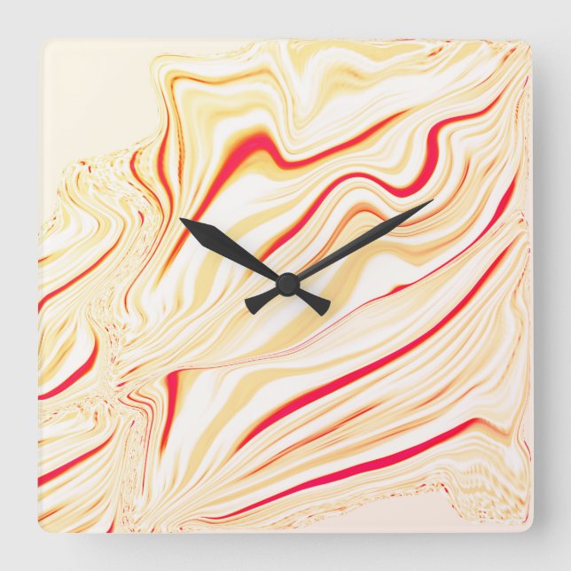Wavy cloth with light beige tones, red pink curve square wall clock (Front)