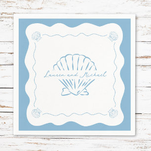 Wavy Coastal Modern Minimalist Dusty Blue Wedding  Napkin