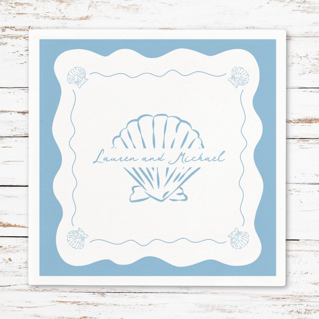Wavy Coastal Modern Minimalist Dusty Blue Wedding  Napkin (Creator Uploaded)