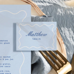 Wavy Cold Blue Coastal Wedding Place Name Card DIY