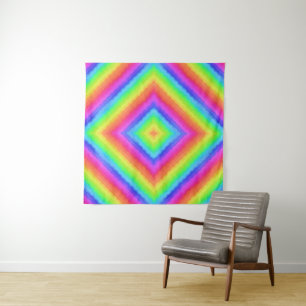 Wavy Colorful Square Psychedelic Pattern  Tapestry