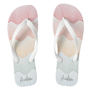 Wavy coloured stripes with your NAME   elegant  Flip Flops