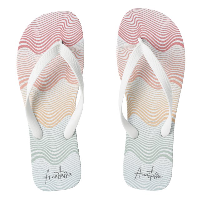Wavy coloured stripes with your NAME | elegant  Flip Flops (Footbed)
