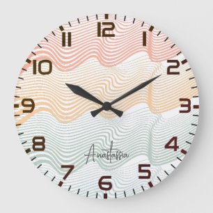 Wavy coloured stripes with your NAME   elegant Large Clock