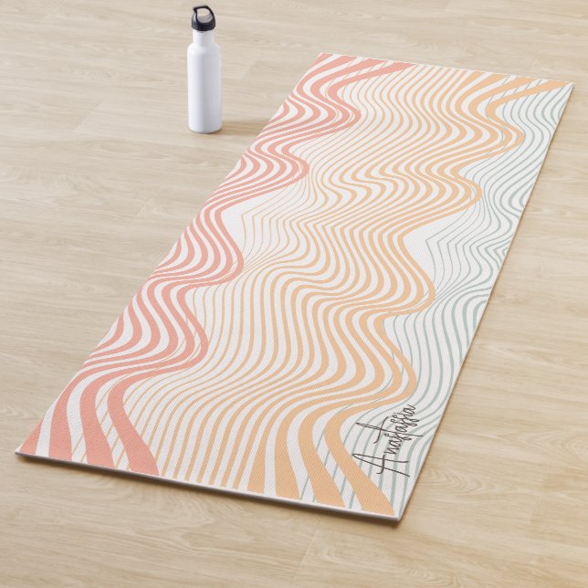 Wavy coloured stripes with your NAME elegant sport Yoga Mat (In Situ)