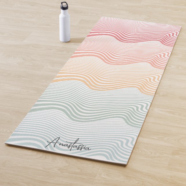 Wavy coloured stripes with your NAME | sport Yoga Mat (In Situ)