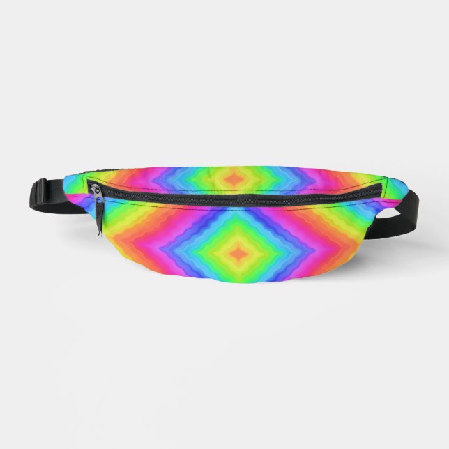 Wavy Colourful Square Psychedelic Pattern  Bum Bags (Front)