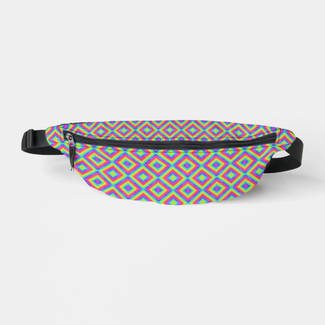 Wavy Colourful Square Psychedelic Pattern  Bum Bags (Front)