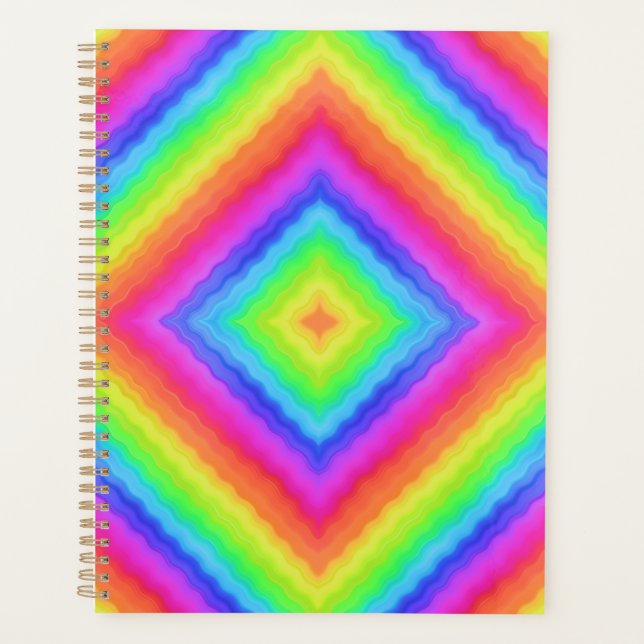 Wavy Colourful Square Psychedelic Pattern  Planner (Front)