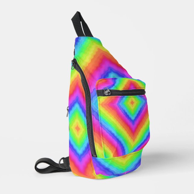 Wavy Colourful Square Psychedelic Pattern  Sling Bag (Left Corner)