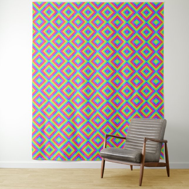 Wavy Colourful Square Psychedelic Pattern  Tapestry (In Situ)