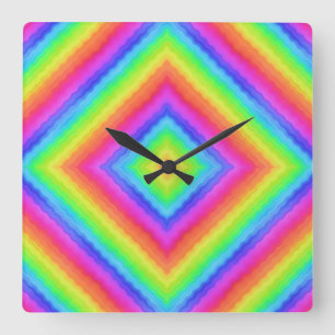 Wavy Colourful Square Psychedelic Pattern Wall Clock