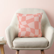 Wavy Coral Pink Chequered Bedroom Throw Pillow