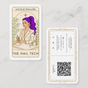 Wavy Cosmic Purple Hair Nail Tech Social Media QR Business Card